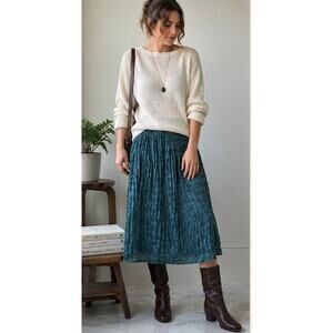 Chaiken Teal Crinkle Textured Midi Skirt USA Size 6